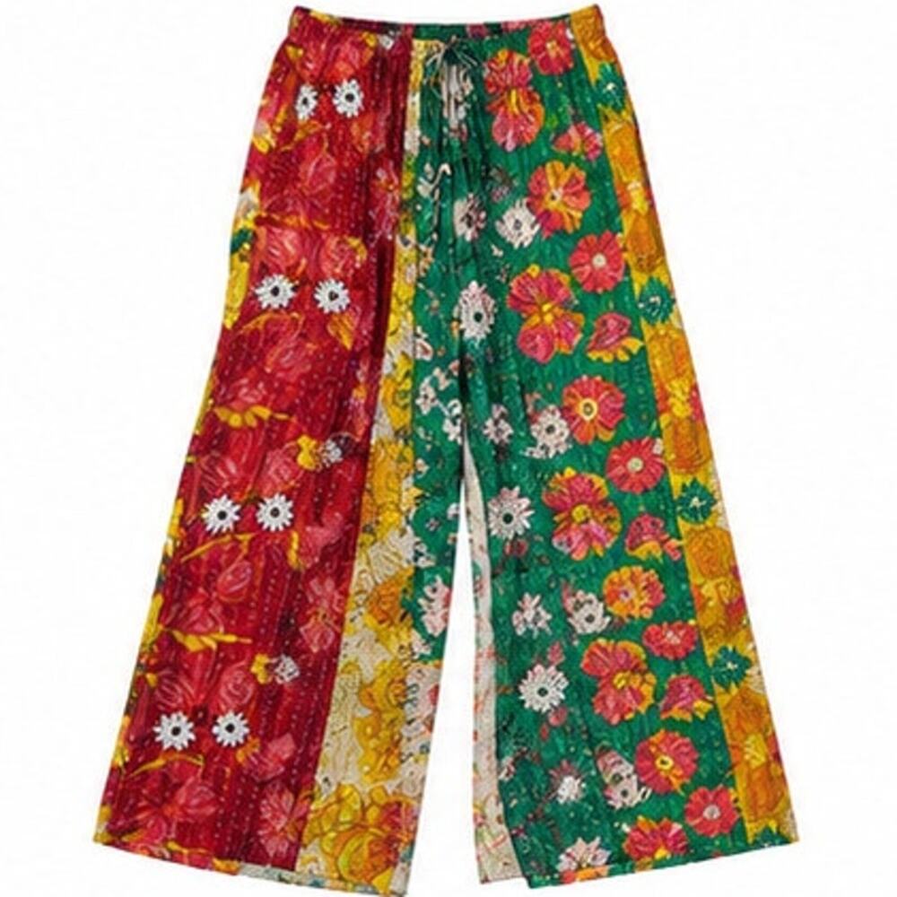 Kantha Patchwork Wide Leg Lounge Pants Floral One Size